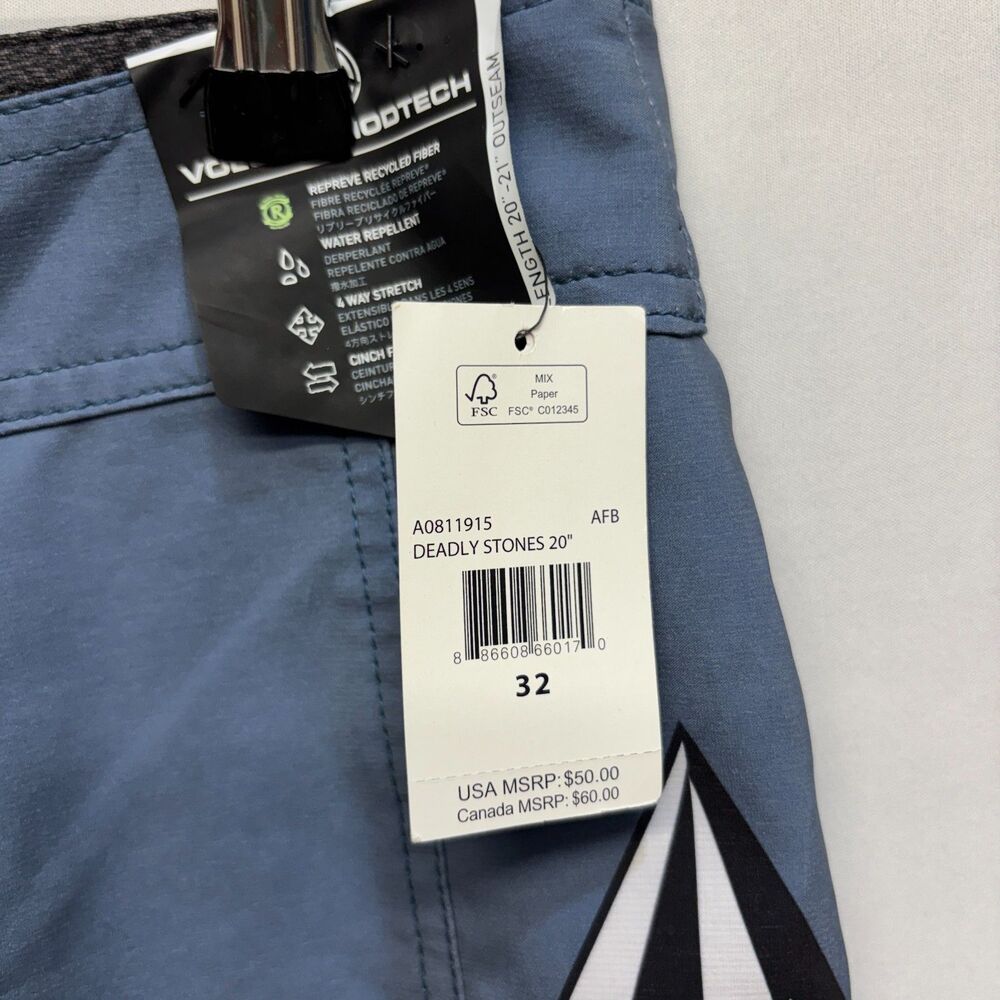 NWT Volcom Mod Tech Men Swim Shorts Trunks Size 32 Blue D114 -10 - Picture 9 of 16